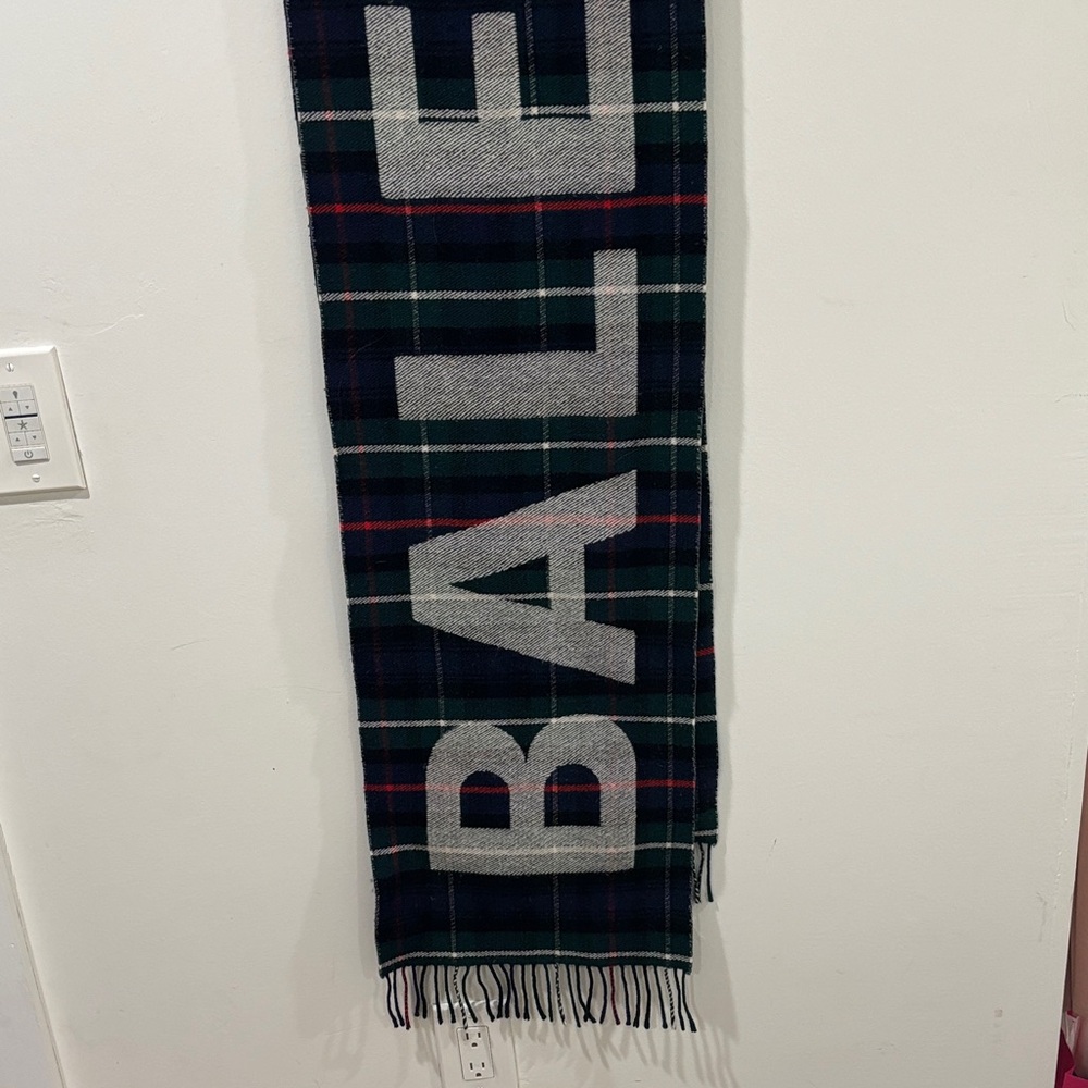 Balenciaga Navy and Green Plaid Scarf
